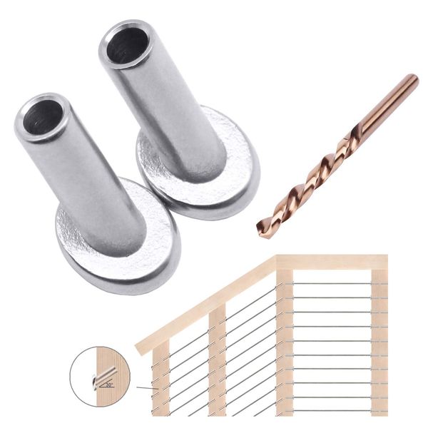 [Patent Design] CKE 40 PCS 30 Degree Angle Cable Railing Corner Protector Sleeve Beveled for 5/32", 3/16" Wire Rope Cable Railing, T316 Marine Grade Stainless Steel Wood Post Protector with Drill Bit