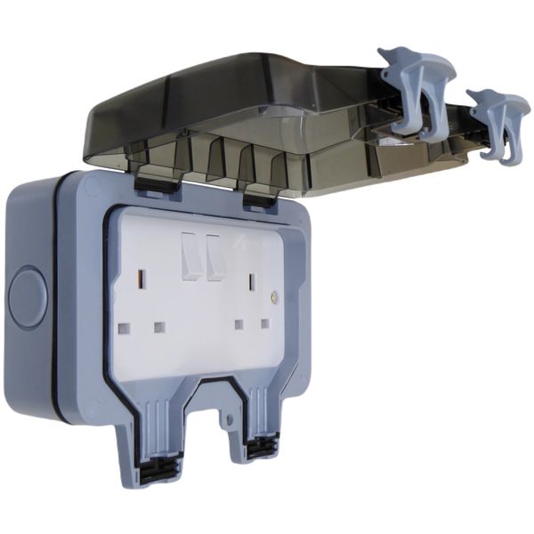 Waterproof Outdoor Double Switched Power Socket IP66 2 Gang Electrical Plug Socket with Lockable Lid
