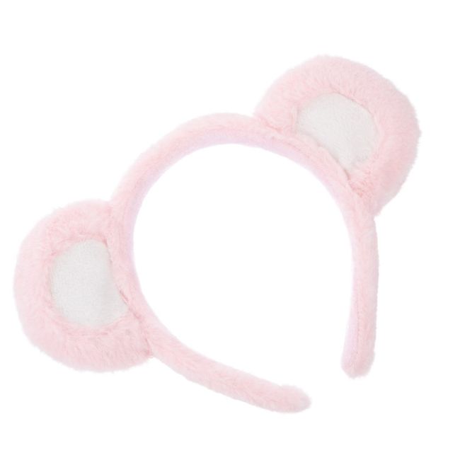 Lurrose Bear Ears Headband Fluffy Bear Ears Hairband Animal Ears Headwear for Makeup Washing Face Cosplay Party, Pink White