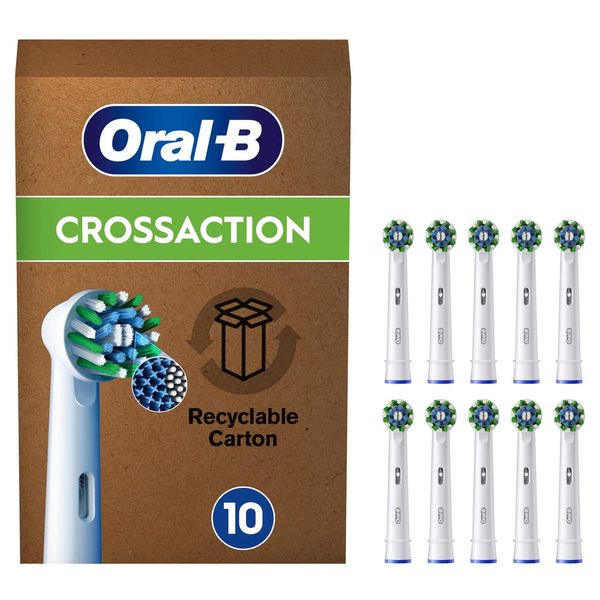 Oral-B Pro Cross Action Electric Toothbrush Head, X-Shape And Angled Bristles for Deeper Plaque Removal, Pack of 10 Toothbrush Heads, Suitable For Mailbox, White