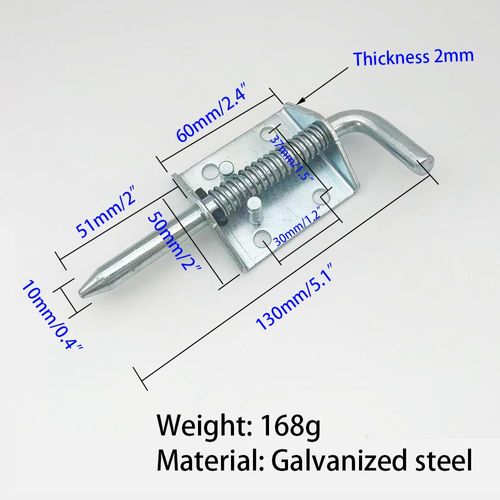 Spring Loaded Latch, Barrel Bolt Metal Lock with Grip, Heavy Duty Spring Latch Pin for Yard Gate Shed Door Tailgate Trailer Garage