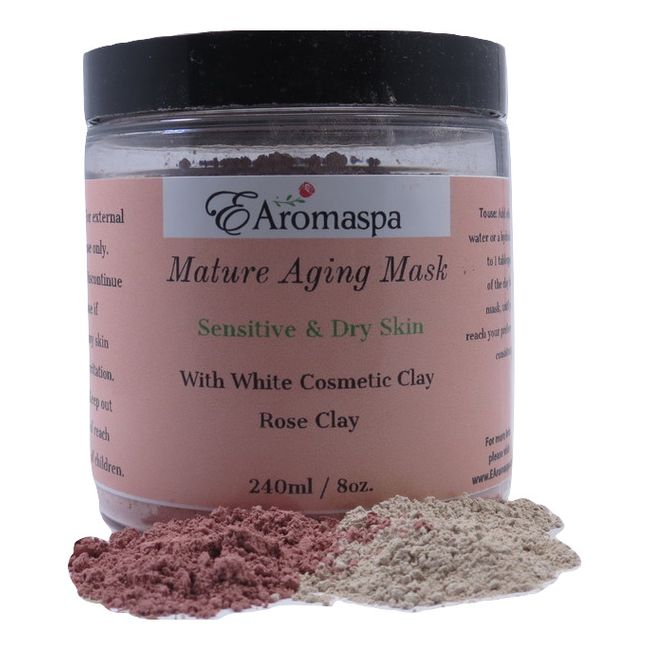 EAromaspa Clay Powder Blend Face Mask, for Sensitive Dry Mature & Aging Skin 8oz