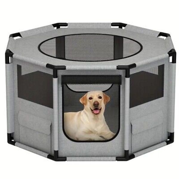 47" Dog Crate for Medium Large Dogs Portable Pet Playpen with PVC Pipe Frame