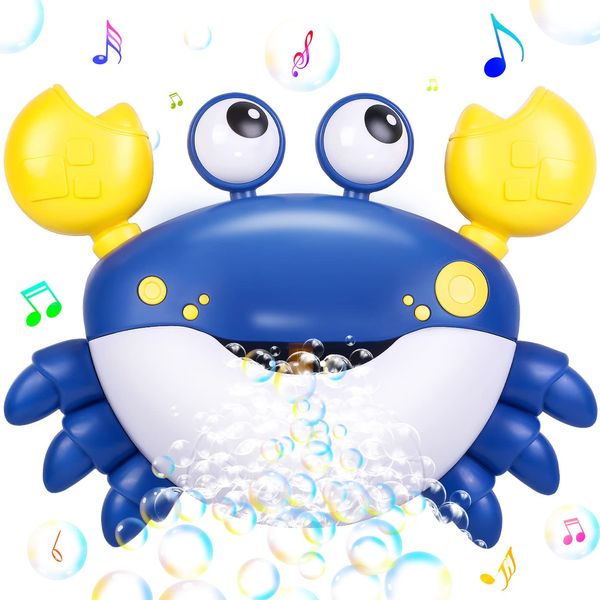 Jiosdo Baby Bath Bubble Toys, Automatic Crab Bubble Maker Baby Bath Toys Kids Bath Bubble Machine with 12 Music, Fun Bath Toy for Bubble Bath Bathtub Toys Toddler Bath Toys Baby Shower (Blue)