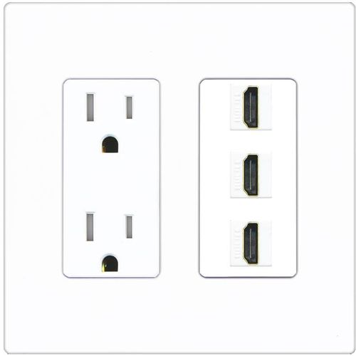RiteAV 3 Port HDMI Wall Plate - Tamper-Resistant Outlet [Screwless White]