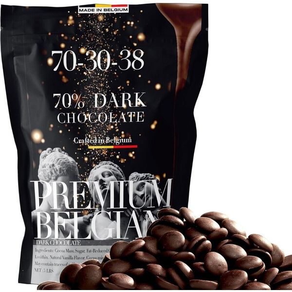 Premium Belgian Chocolate Chips 5 LBS 70% Dark Semi Sweet Callets 70 30 38