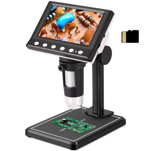 Koolertron Digital Microscope Camera, 4.3 Inch Coin Microscope 1X-1000X Magnification, 1080P Compound Microscope 8 Adjustable LED Light Coin Magnifier, PC View, Compatible with 32 GB Memory Card