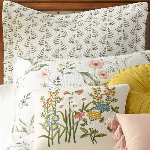 Levtex Home - Viviana - Euro Sham Set of Two - (26x26in.), No Insert -Watercolor Leaf Print - Green and Cream