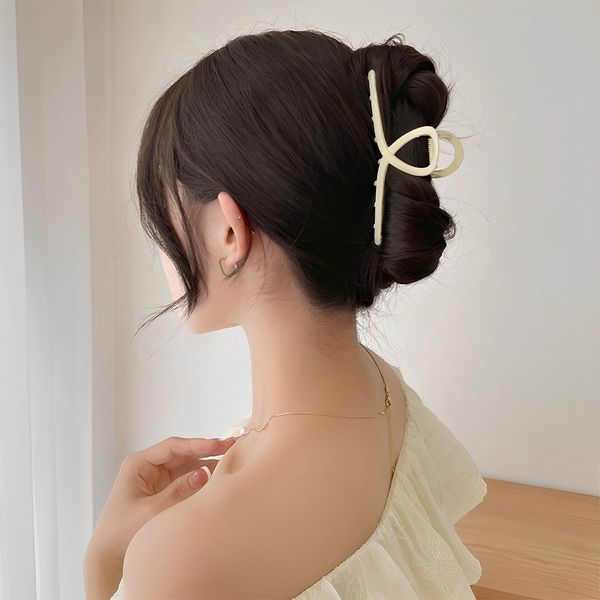 Hair Clip, Large Hair Clip, Office, Simple, Popular, Fashion, Gift (Gold Material, Length 4.3 inches (11 cm) (milky white)