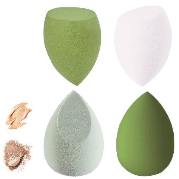 Eastrise 4 Pack Beauty Blender Sponge,4 Color Beauty Blenders,Makeup Sponge,Washable and Latex Free,Case for Liquid Foundation Powder Sunscreen and Cream(Green)