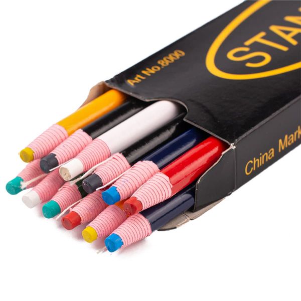 Jagowa 12PCS Tailors Chalk Pencils Water Soluble Sewing Mark Pencils Free Cutting for Marking Fabric Craft Marking Sewing Accessories(Random Colour)