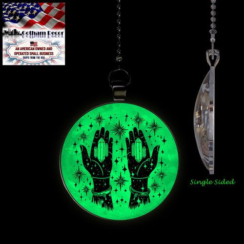 Gotham Decor Healing Crystal Moon Glow in The Dark Ceiling Fan and Light Pull Chain Single Sided