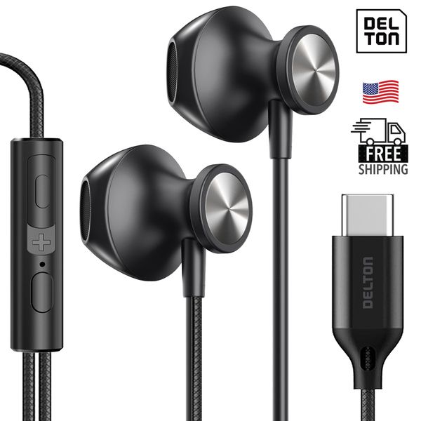 Delton 15EC Stereo Wired Earbuds, USB Type-C - Black