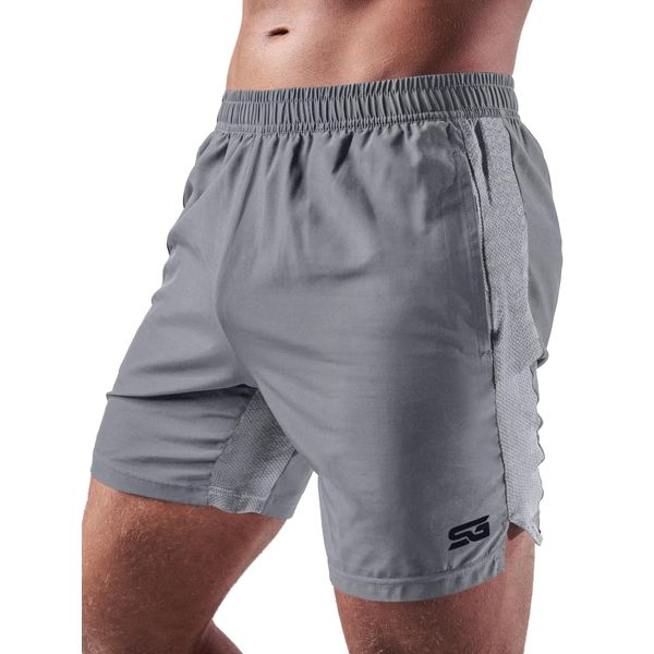 Satire Gym® - Kurze Sporthose Herren - Funktionelle Fitness Shorts für Männer – Sport Shorts als Kurze Sporthose für Herren (Hellgrau, L)