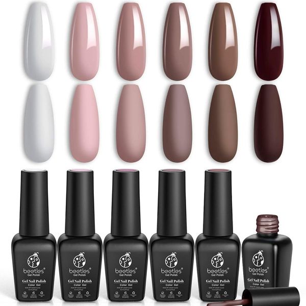 Beetles Gel Nail Polish Set, Coffee Cafe Collection Brown Neutral Beige Mauve Color Gel Polish Kits for Nail Art Manicure Kit Soak Off Uv LED Nail Lamp Gel Gifts Set