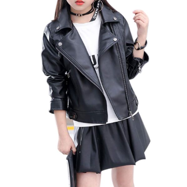 Elife Girls Fashion PU Leather Motorcycle Jacket Children's Outerwear Slim Coat Black 8-9Y …