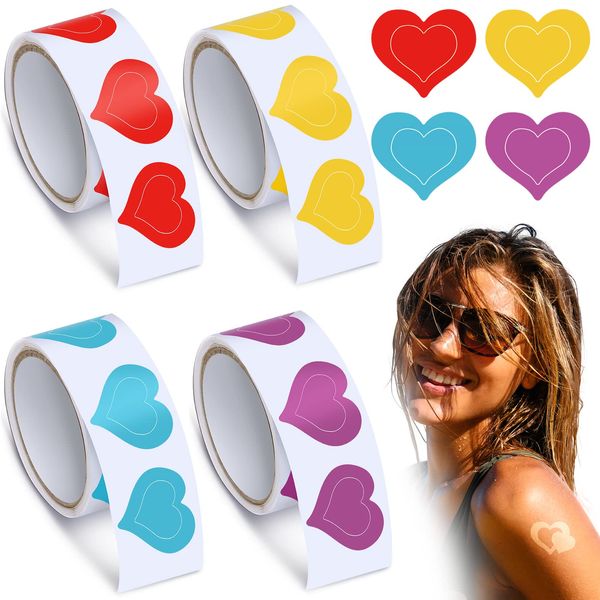 400 Pieces Tanning Bed Stickers for Body Heart Labels Stickers Body Stickers Perforated Self Adhesive Small Sun Tan Stickers for Tanning, 100 Pieces Per Roll, 1.2 x 0.8 Inches (Heart Pattern)