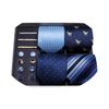Barry.Wang Blue Ties,Gift for Men Silk Necktie Set Pocket Square Clips
