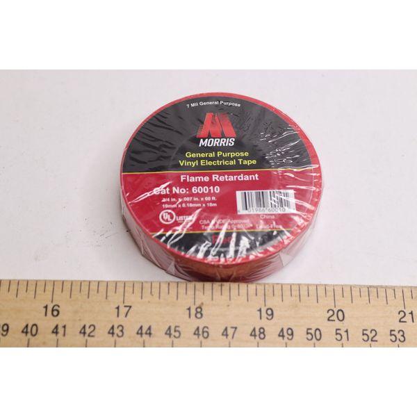 Morris Electrical Tape Vinyl Plastic PVC Red 7mil x 3/4" x 60 ft 60010