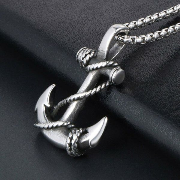 Mens Stainless Steel Nautical Surfing Beach Anchor Pendant Necklace Men