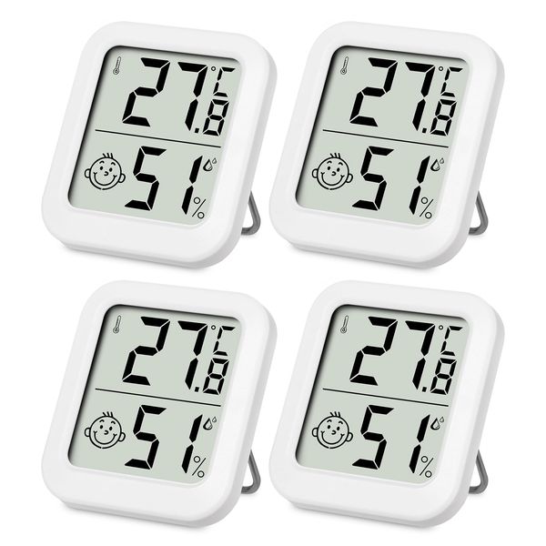 SOBEAU Mini Igrometro Termometro Digitale, Termometro Interno,Monitor di Temperatura e Umidità, 4 pezzi Mini Termometro da Interno per Serra, Stanza, Casa (bianco)