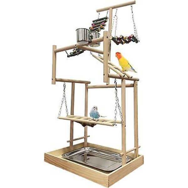 Hamiledyi 4 Layers Large Bird Playground 32" H Pet Parrot Playstand burlywood