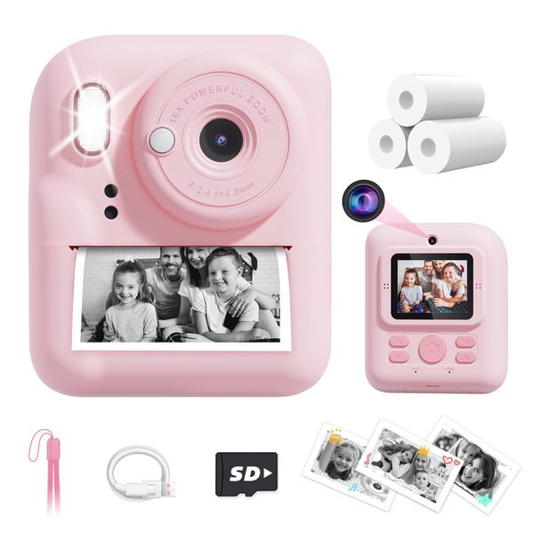 Joyjam Kids Camera Instant Print, Upgrade Dual-Lens Selfie Digital Camera for Kids, Christmas Birthday Gifts Toys for Girls Age 3-12, HD 1080P Kids Camera with SD Card 3 Rolls Print Paper