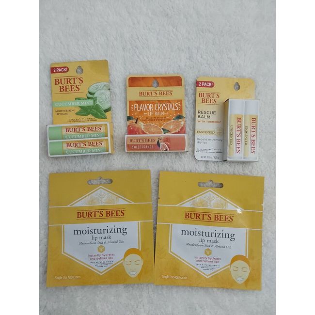 Lot of 7 Items Burts Bees: 2 Lip Mask & 5 Assorted Lip Balms