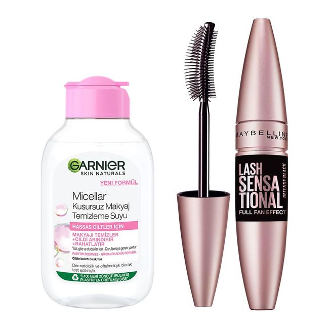 Garnier Skin Naturals Micellar Kusursuz Makyaj Temizleme Suyu (100 ml) & Maybelline New York Lash Sensational Yelpaze Etkili Intense Black Maskara