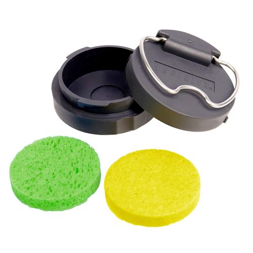 Portable Soldering Iron tip Sponge Cleaner, Watertight/airtight Carry case with Integrated Soldering Iron 'Rest bar'. Made in Japan. ENGINEER ss-05, Black
