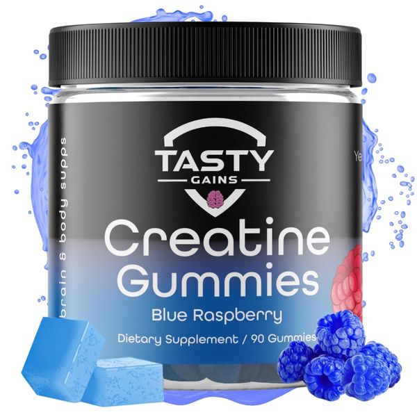 Tasty Gains Creatine Infused Gummies, 90g of Creatine, Non-GMO, Vegan - Increase Strength, Build Muscle, Energy Boost & Endurance for Men & Women (1g Creatine Monohydrate Per Gummy) Made in USA