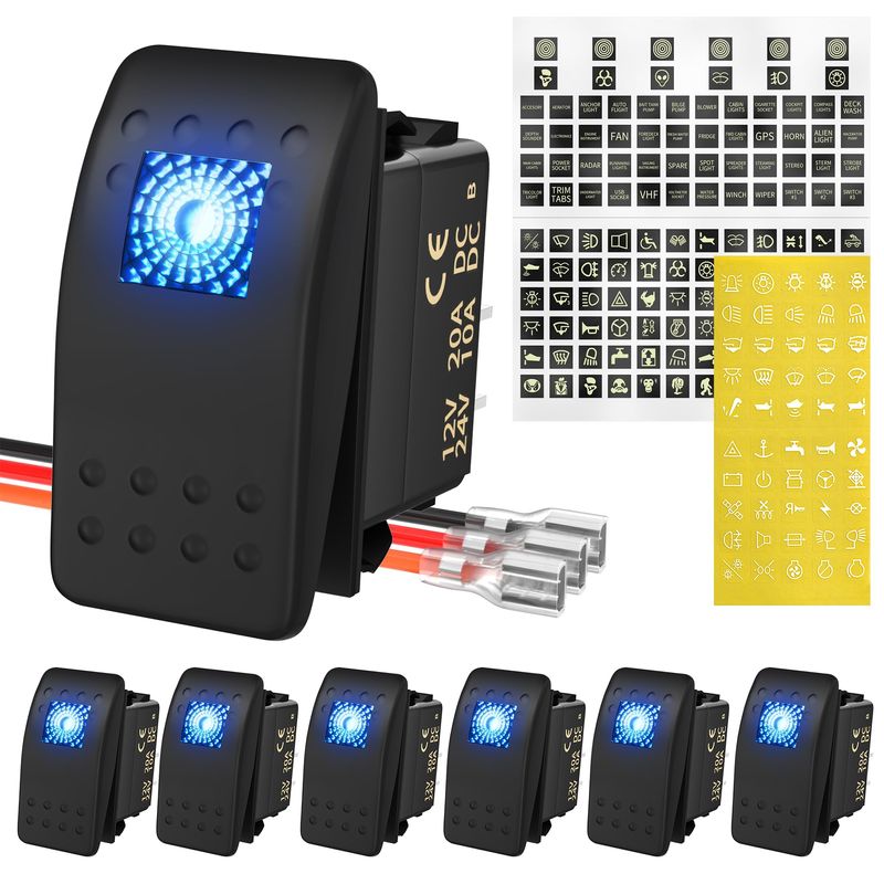 DaierTek Marine Boat Rocker Switch 12V, Lighted Blue LED Waterproof ...