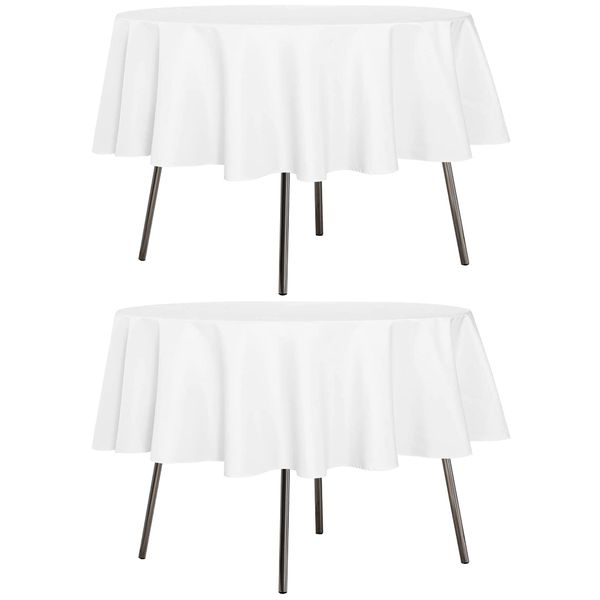 sancua 2 Pack Round Tablecloth 70 Inch White, Stain and Wrinkle Resistant Table Cloth - Washable Polyester Table Cover for Dining Table, Buffet Parties and Camping