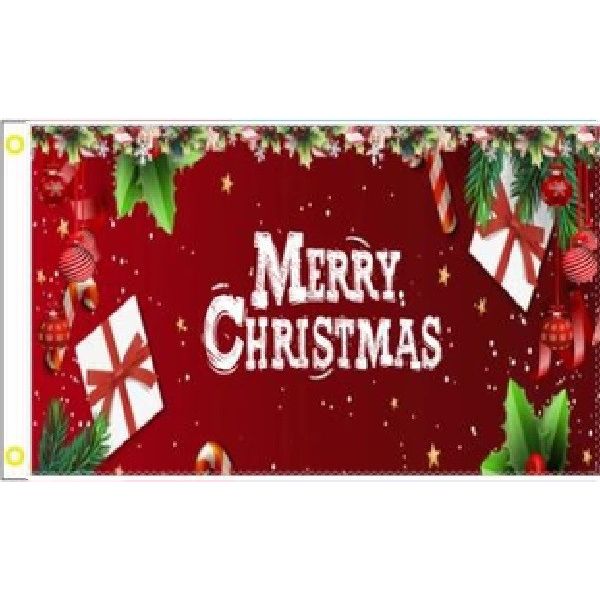 3X5 MERRY CHRISTMAS PRESENT TREE RED FLAG BANNER 100D