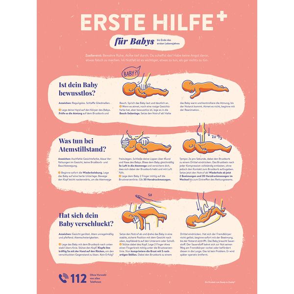 Ready to Daddy First Aid Poster for Baby First Equipment Art Print Handmade DIN A4 without Frame