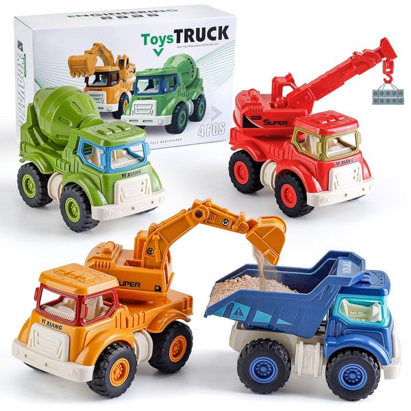 SEPHIX 4-pcs Set Construction Toys 2 Year Old, Sandbox Excavators, Durable, Flexible Construction Fun Trucks for Toddlers