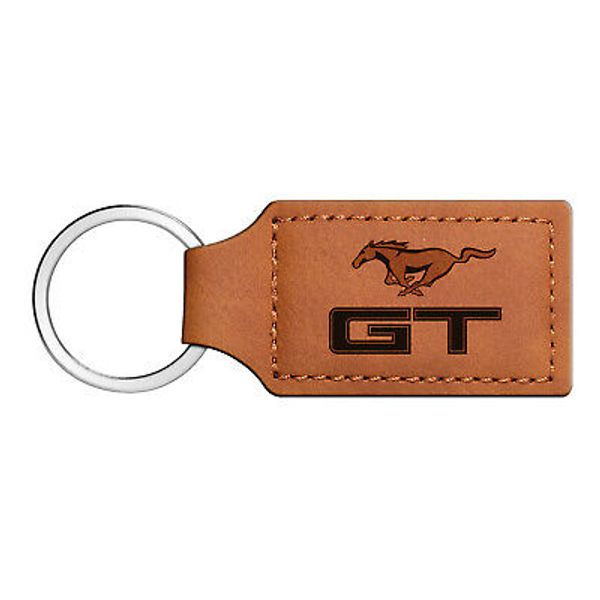 Ford Mustang GT Rectangular Brown Leather Key Chain