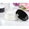 JUVITUS 8 oz Clear Plastic Low Profile Jar with Black Smooth Lids (12 Pack)