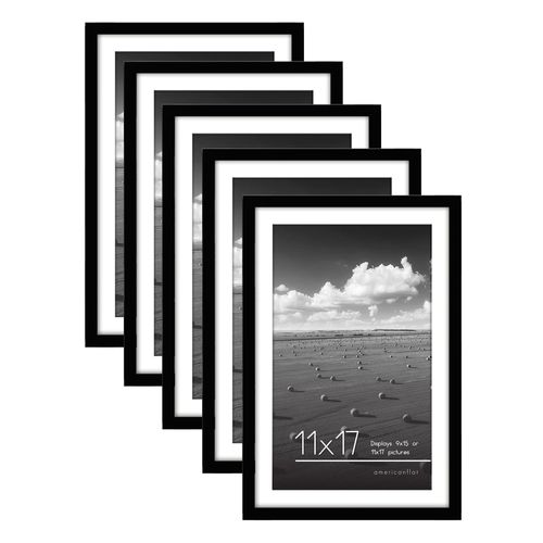 Americanflat 11x17 Picture Frame Set of 5 in Black - Use as 9x15 Picture Frame with Mat or 11x17 Frame Without Mat - Picture Frames Collage Wall Decor with Plexiglass Cover - Gallery Wall Frame Set