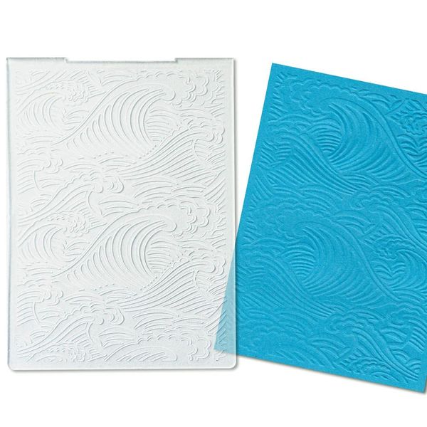 Estivaux Sea Wave Embossing Folders for Card Making, 5.7 × 4.2 Inch Cirrus Plastic Embossing Folders Summer Sea Template Stencil Craft Card Embossing Folder for DIY Scrapbooking