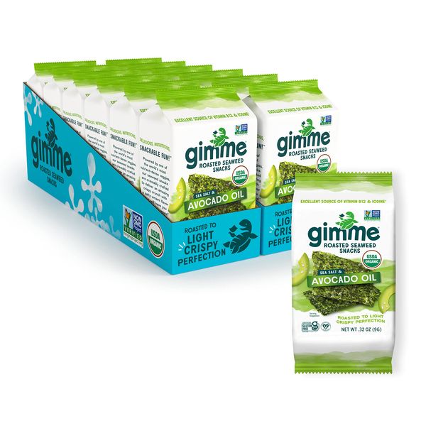 gimMe - Sea Salt & Avocado Oil - 12 Count Sharing Size - Organic Roasted Seaweed Sheets - Keto, Vegan, Gluten Free - Great Source of Iodine & Omega 3’s - Healthy On-The-Go Snack for Kids & Adults