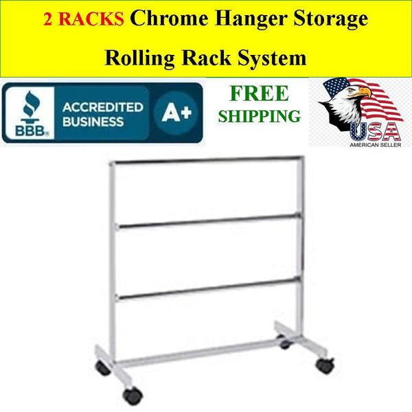 2 RACKS Chrome Hanger Rack Storage System 3 Tier Rolling Wheels