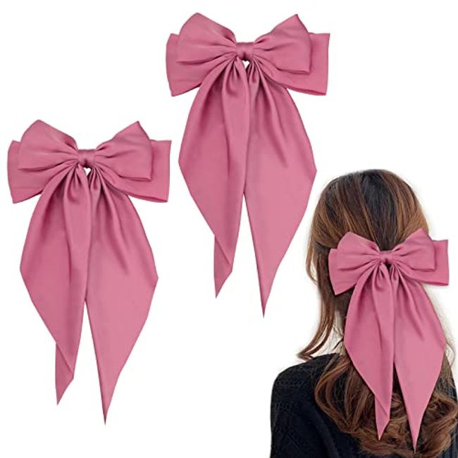 Large White Bows for Girls Hair Big Bow Clip Scarf French Barrette with  Long Silky Satin Ribbon Solid Color Bowknot Hairpin Hair Slides Women  Scrunchies Accessories 2pcs 