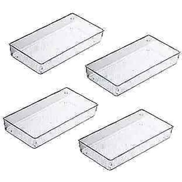 4Pack Large Size Clear Plastic Desk Drawer Dividers Drawer 4P-12x6x2''