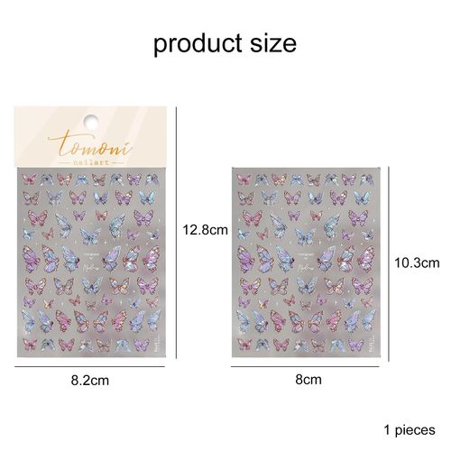 Aikeis Adesivi per nail art a farfalla, viola/rosa, adesivi per unghie in rilievo 5D, conchiglia/luce farfalla