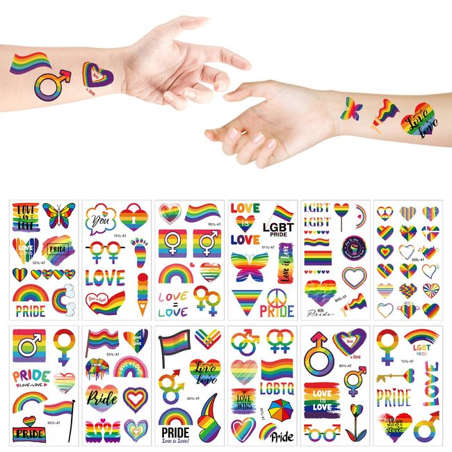 110 Pcs Rainbow Temporary Tattoos, Pride Temporary Tattoos Heart/Rainbow/Butterfly Pride Face Tattoos Gay Pride Stickers Decoration for Pride Parades Party Supplies