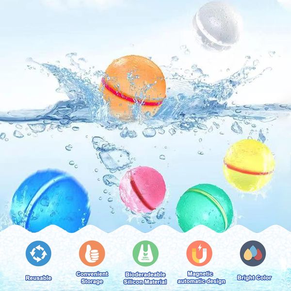 24 Pcs Reusable Magnetic Water Balloons, Pool Beach Toys for Kids Adults, Self-Sealing Quick Fill Magnetic Silicone Water Bomb, Fun Splash Water Bomb Party Supplies (24 Pcs)