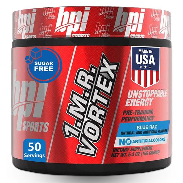 BPI Sports 1.M.R Vortex Pre Workout Powder – High Stim Preworkout for Men & Women with Glycerol, Caffeine, Niacin, and Herbal Extracts – Energy, Focus & Endurance – Blue Raz Flavor – 50 Servings