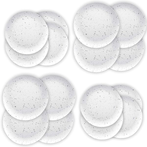 White Terrazzo Outdoor/Camping/BBQ - Plastic/Melamine Dinner & Side Plates, Set (16)