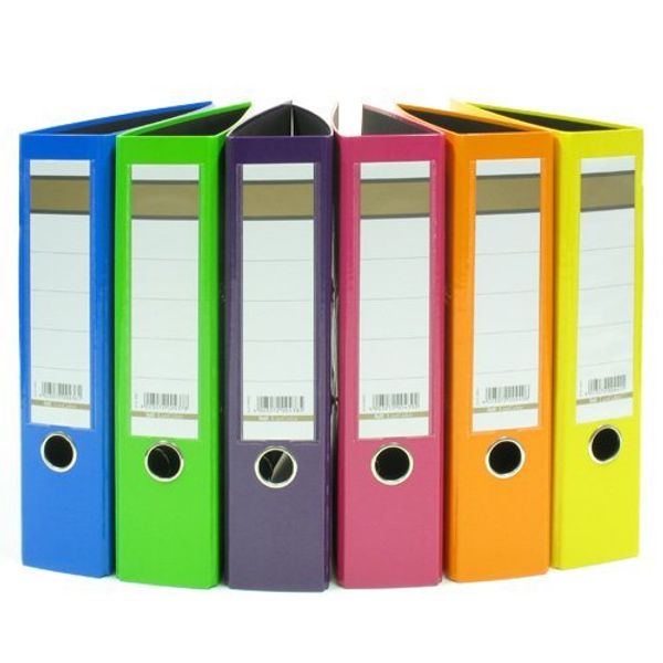 6 x Lever Arch File DIN A4 / 75 mm Wide / 6 Colours